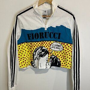 ADIDAS / FIORUCCI White Cropped Comic Graphic Jacket sz LARGE